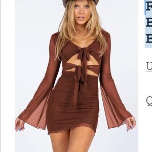Princess Polly Brown Tie Long Sleeve Mini Dress